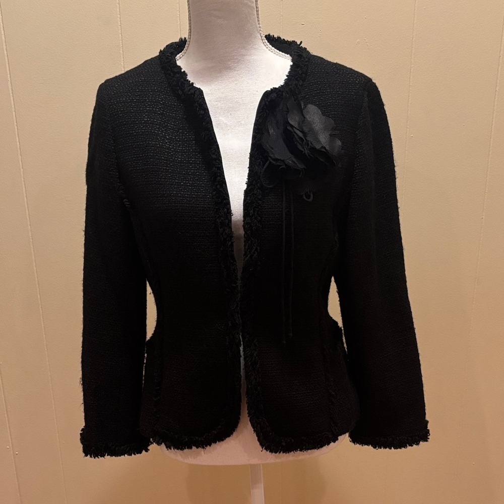 Ann Taylor Black Textured Blazer with Floral Accent